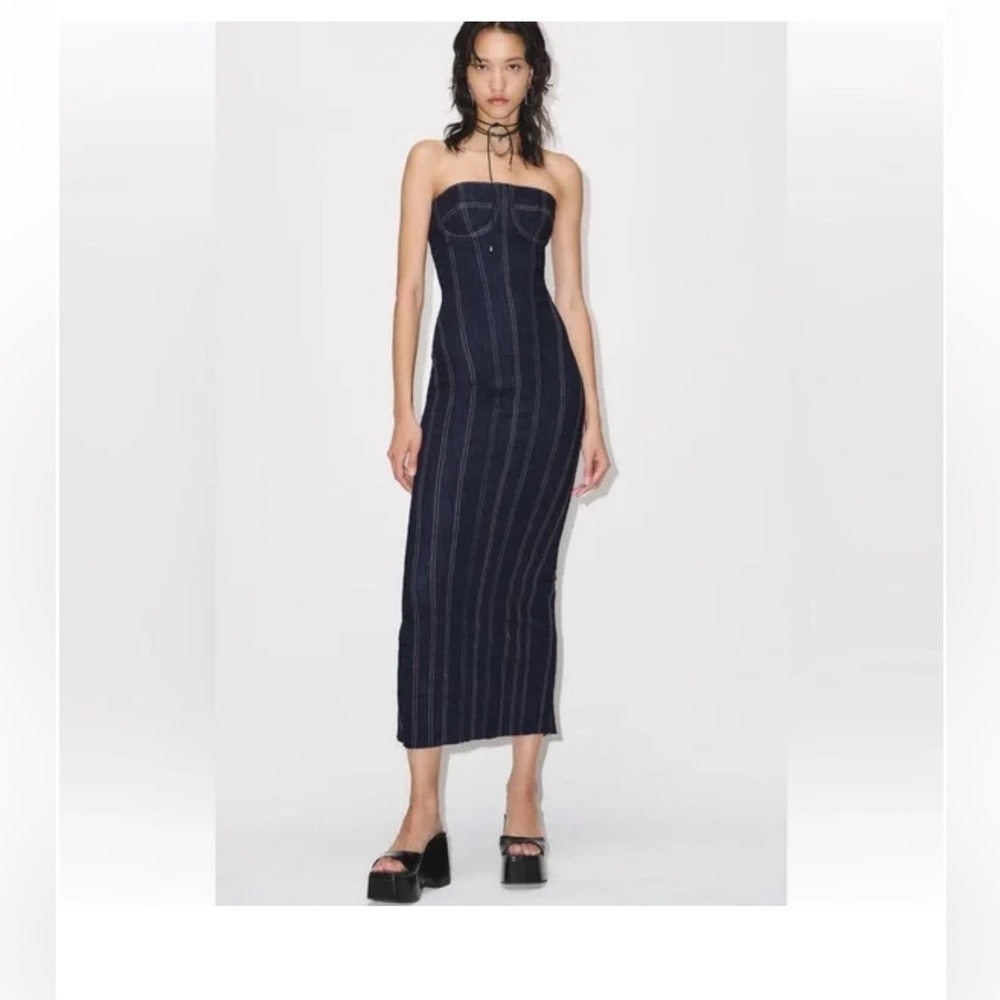 ZARA ZW DENIM MIDI DRESS Size L